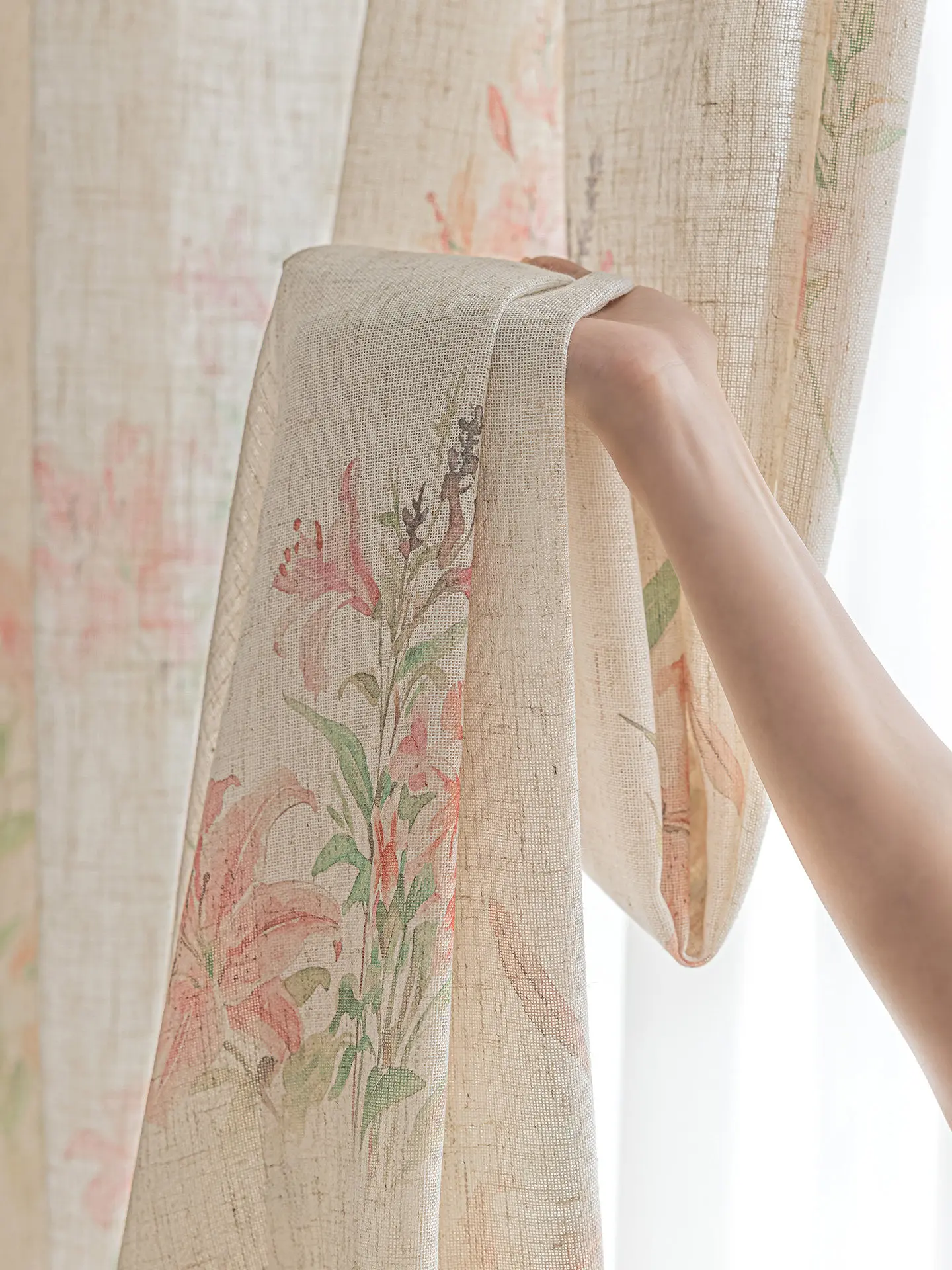 Custom Size American High-grade Linen Texture Window Screen Semi-shading Light-transmitting Opaque Gauze Curtain Living Room