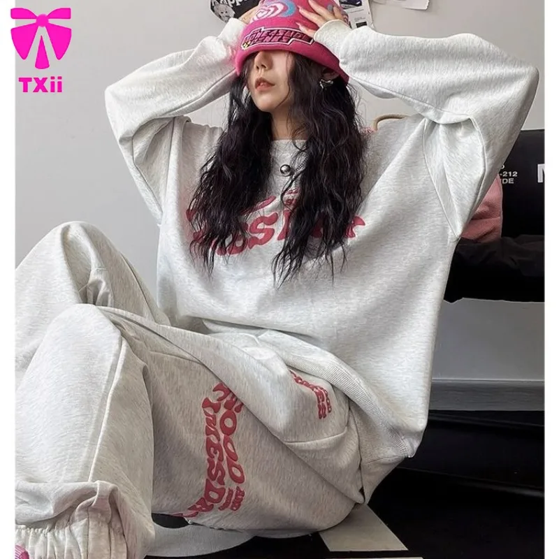 Women's two-piece set, women's casual sports set, Korean fashion, loose fitting, oversized clothing, street hip-hop set