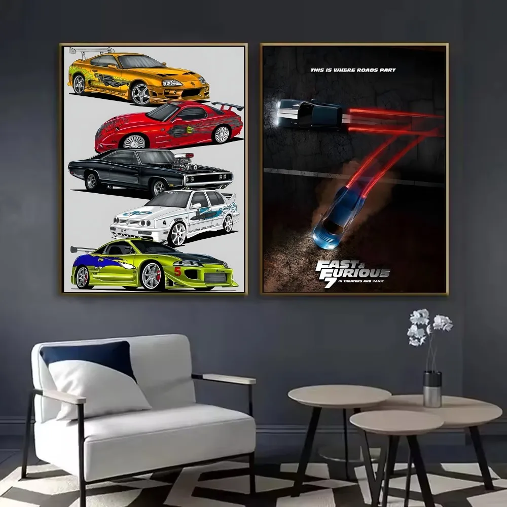 F-Fast and Furious Classic Vintage Vintage Poster HD art sticky wall waterproof home living room bedroom bar aesthetic decoratio