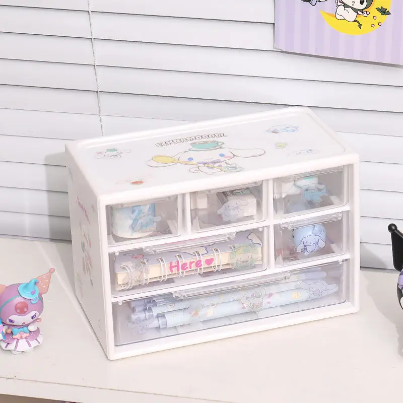 Kawaii Cinnamoroll Kuromi My Melody Multi Layer 6 Palace Grid Storage Box Cartoon Table Drawer Cute Pochacco Jewelry Shelf Gifts