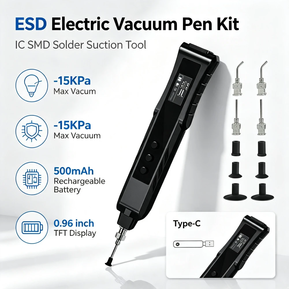 Electric Rechargeable Vacuum Pickup Tool Anti-static Suction Picker Up Hand Tool IC Chip Electronic Parts Lens Absorbers Device