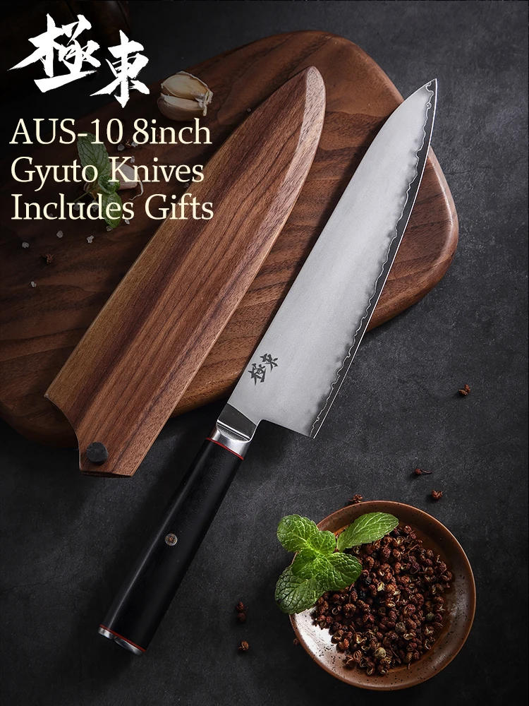 Japan AUS-10 composite steel Forging knife Cleaver Chef knives Gyuto  Black walnut scabbard giveaway