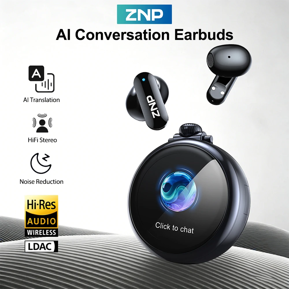 ZNP 2026 Smart Bluetooth Earphones AI Voice Assistant Emotional Companionship IP56 Waterproof Sports AI Translator Earbuds N03