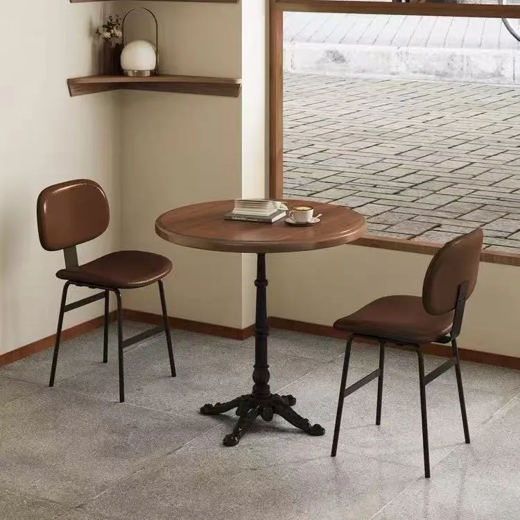 Milk tea shop Solid wood small round table Western restaurant Bar dining table Dessert shop Burger shop Commercial double dining