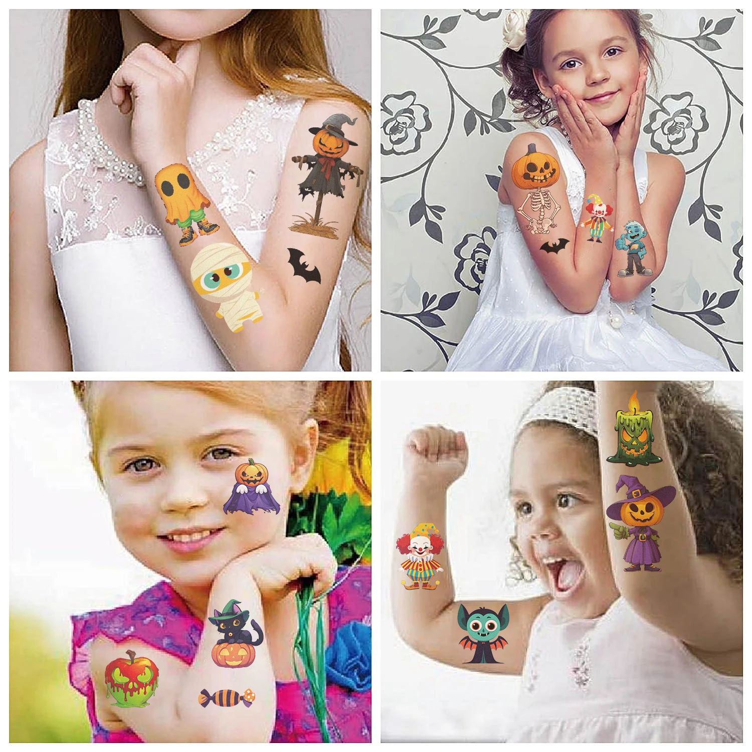 10Pcs/Set Children'S Halloween Tattoo Cartoon Cute Stickers Chrismas Party Activities Holiday Gatherings Temporary Stickers