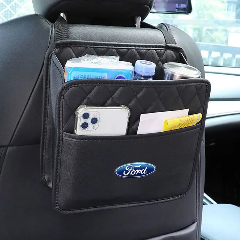 Car Rear Seat Storage Box Folding Leather Organizer Auto Interior For Ford Mustang Kuga F-150 Raptor ST line Escape Flex Transit