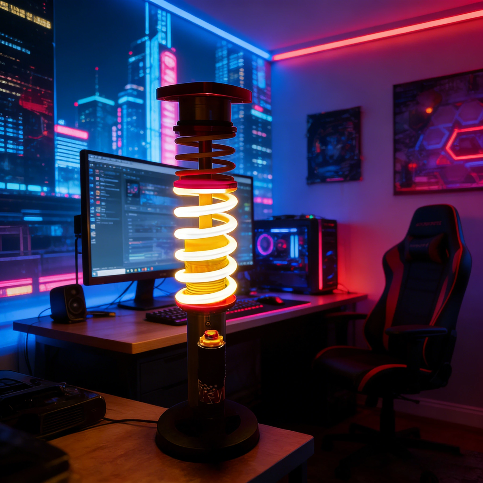 3D Printed KW Motorcycle Shock Lamp, Ambient Light for Gaming Room/Living Room/Bar, Great Choice & Perfect Gift for Men
