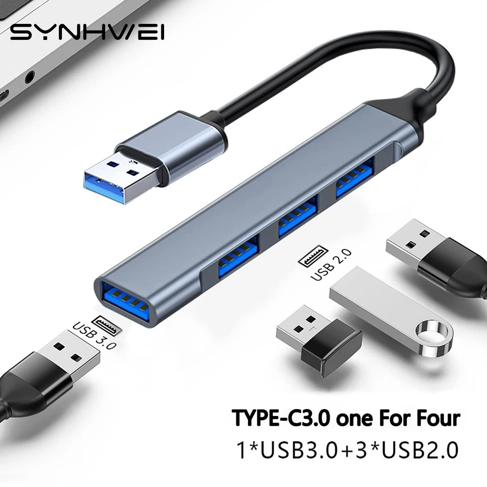 USB 3.0 Hub 4 Port Data Hub Aluminum Casing Type-c Hub for MacBook Pro Air PS4 Xbox Windows Android USB Flash Drives Mobile HDD