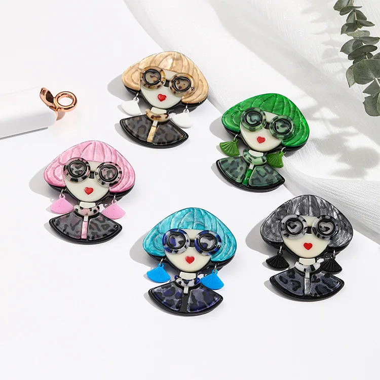 fashion acrylic portrait girl brooch women's clothing accessories jewelry