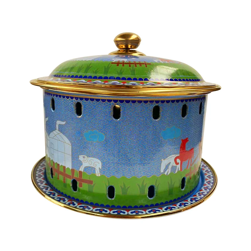 

Pure copper hot pot palace royal alcohol stove blue peony enamel pot Inner Mongolia milk tea special fat