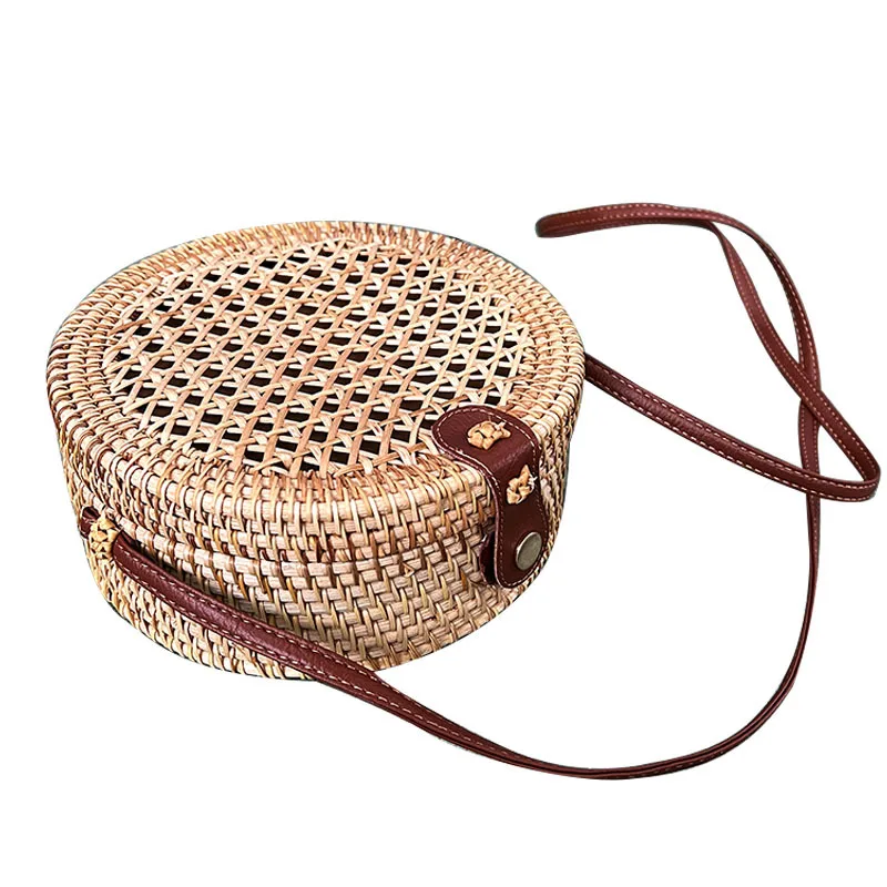 Handmade Circle Handwoven Women Messenger Bags Round Retro Rattan Straw Beach Crossbody Bag Good Quality Beach Freshness Pack