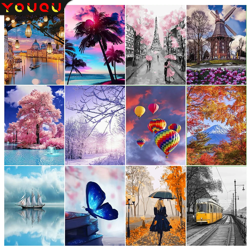 YOUQU 5D DIY Diamond Painting Landscape Full Square/round Diamond Embroidery Mosaic Art Picture Cross Stitch Kit Decoration