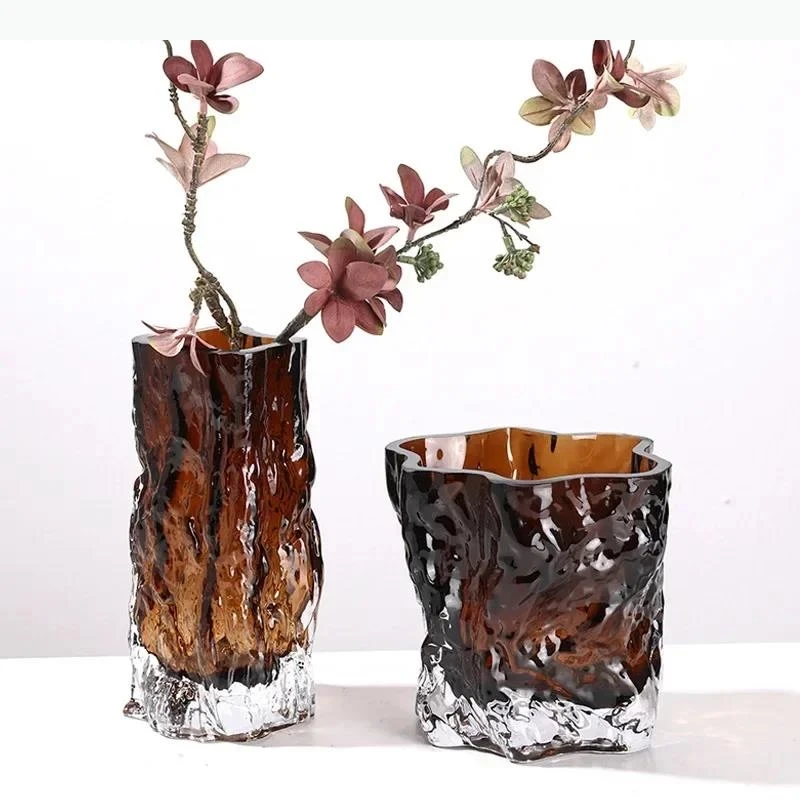Vase en verre Glacier ondulé à l'eau, Pots de fleurs hydroponiques transparents, décoration de bureau, Arrangement floral, Vases floraux