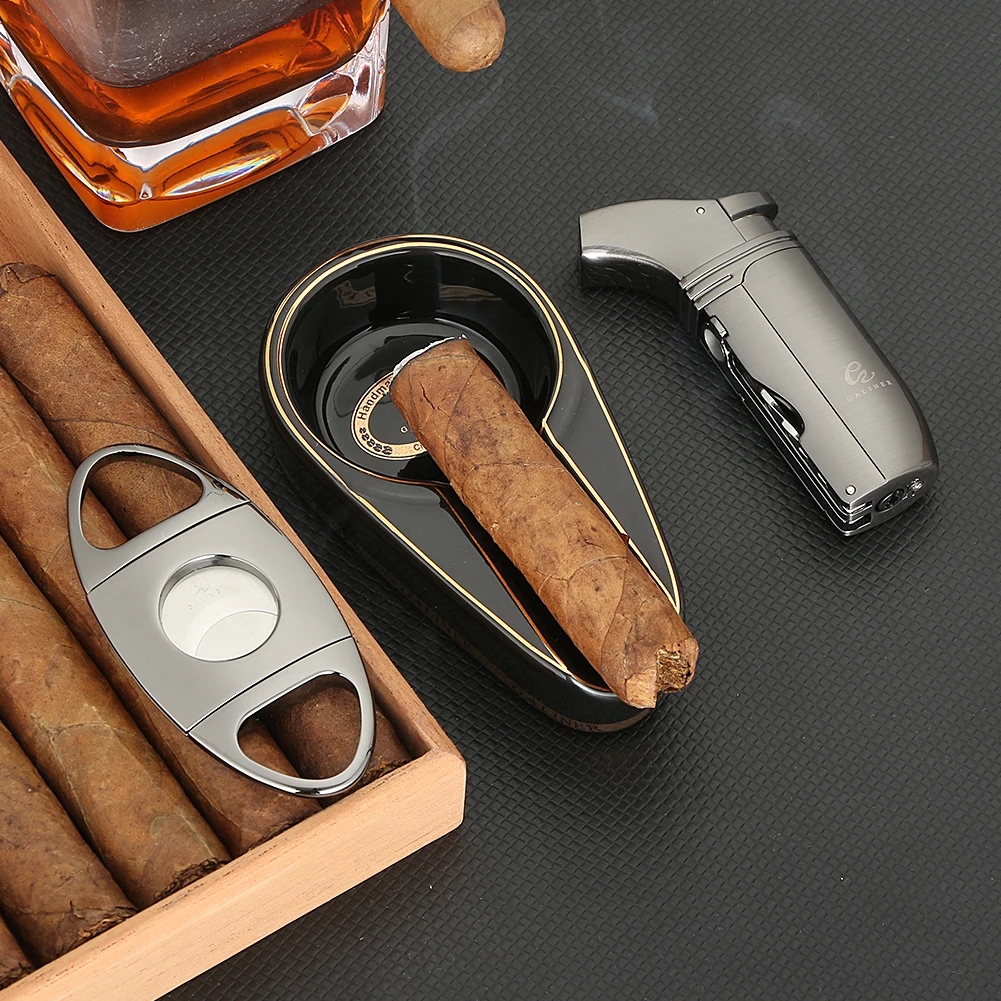 

GALINER Travel Cigar Accessories Set Metal Butane Gas Lighter Cigar Cutter Tobacco Guillotine Home Cigar Ashtrays