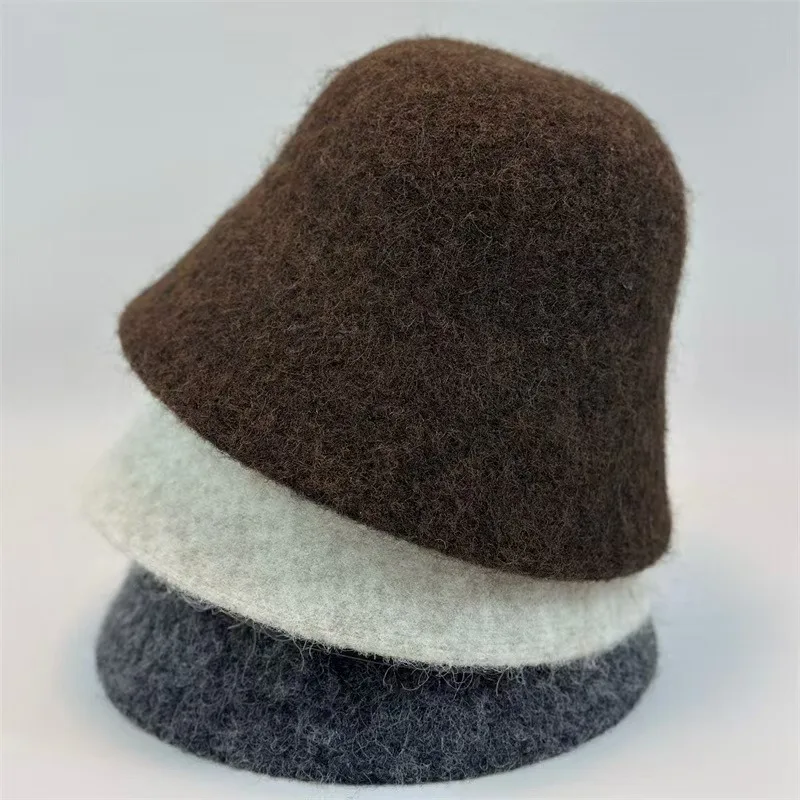 

Knitted Bucket Hat Winter Keep Warm for Women Men Wool Felt Fabric Outdoor Slouchy Caps Simple Foldable Fisherman Cold Weather