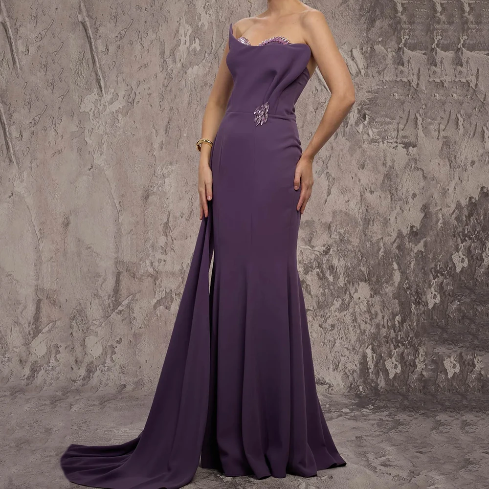 

Women's A-line Evening Dresses Floor-length Strapless Sleeveless Prom Gown Fashion Crystal Draped Backless Customized Gowns