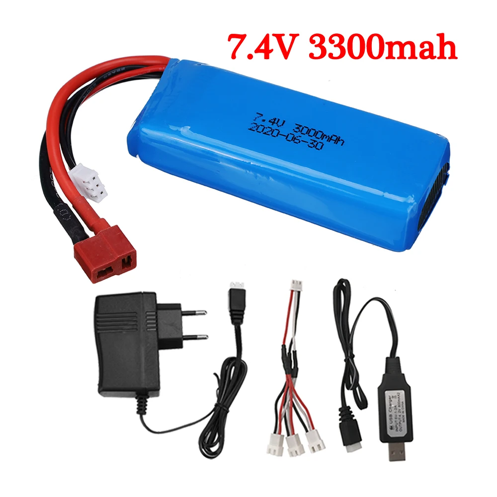 アップグレード3000mah 7.4vリポバッテリー2s wltoys 144001 124016 124017 124018 124019 104001 rc車のトラックボートタンクのスペアパーツ