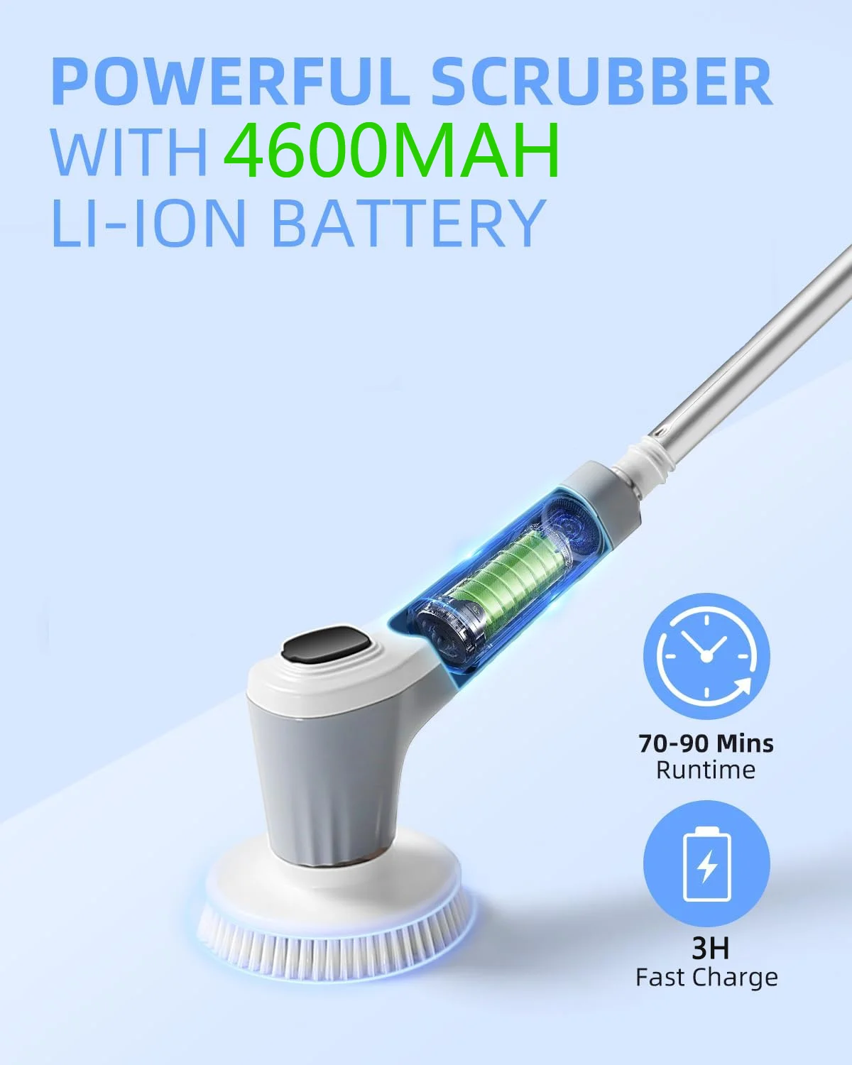 فرشاة تنظيف كهربائية متعددة الأغراض مع رؤوس فرشاة بلاستيكية قابلة للتبديل ووظيفة رش خزان المياه