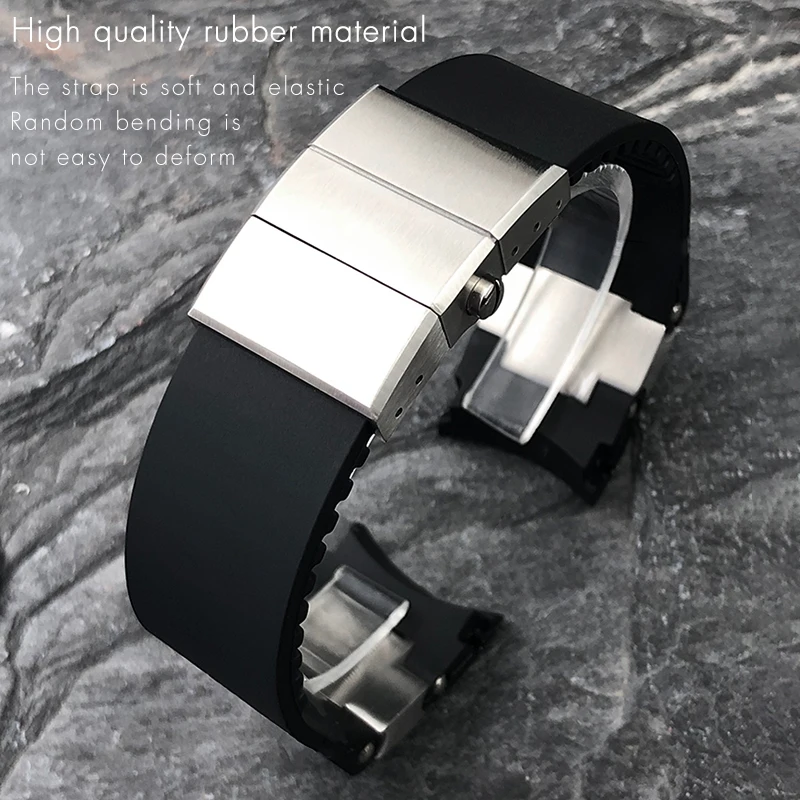 22 مللي متر منحني نهاية المطاط حزام الساعات صالح ل أوليس ناردين 263 غواص حزام أسود أزرق موجة سيليكون أساور مقاومة للماء #2