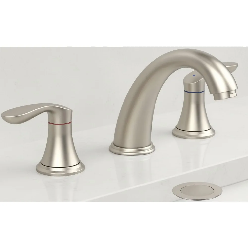 

Brushed Nickel Bathroom Faucet 3-Hole Widespread with Pop-Up Drain, Lead-Free cUPC Certified for Modern Home