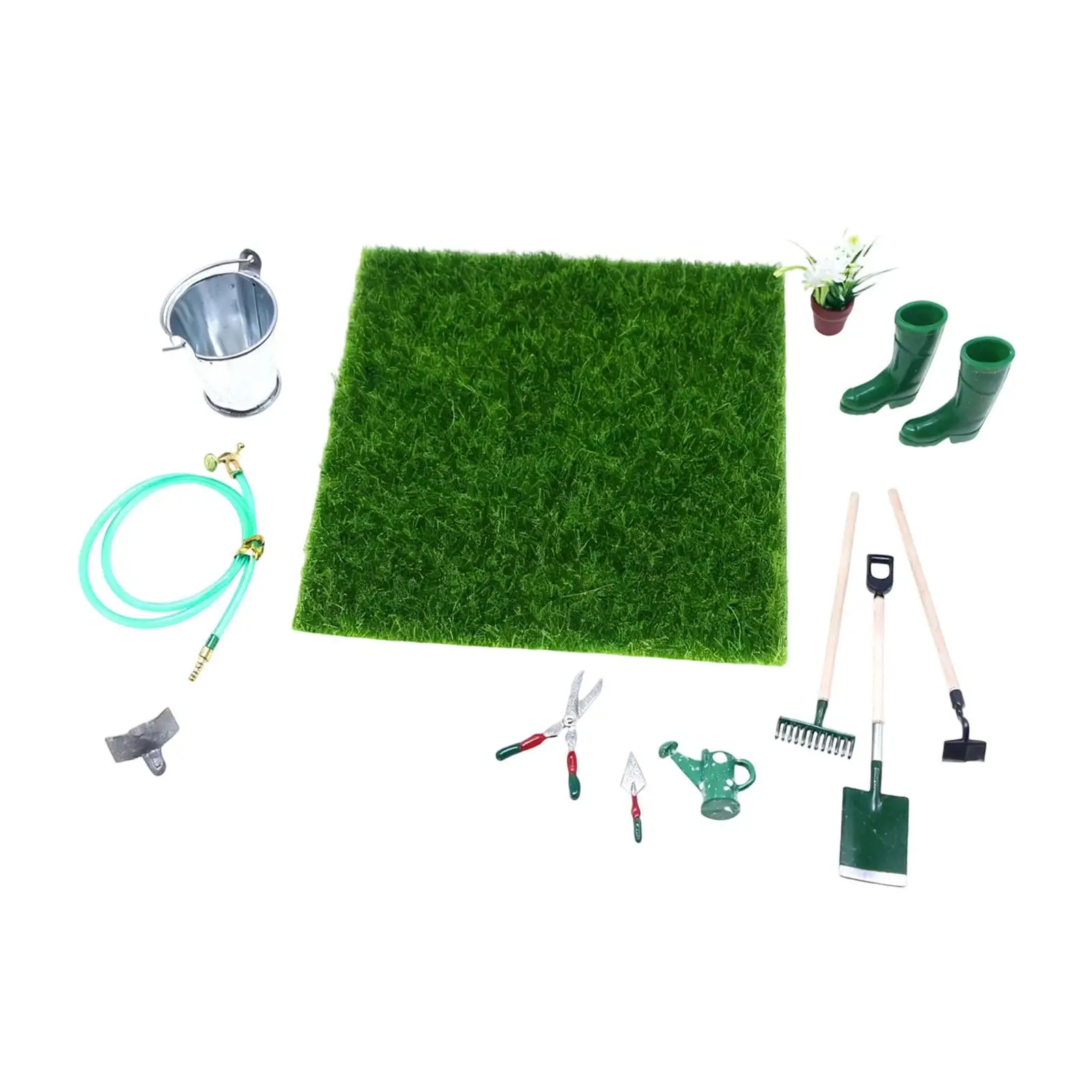 ชุดเครื่องมือทำสวนจิ๋ว ของเล่นจำลองฉากสวน ชุดเครื่องมือทำสวนขนาดเล็ก สำหรับตกแต่งสวนหลังบ้าน