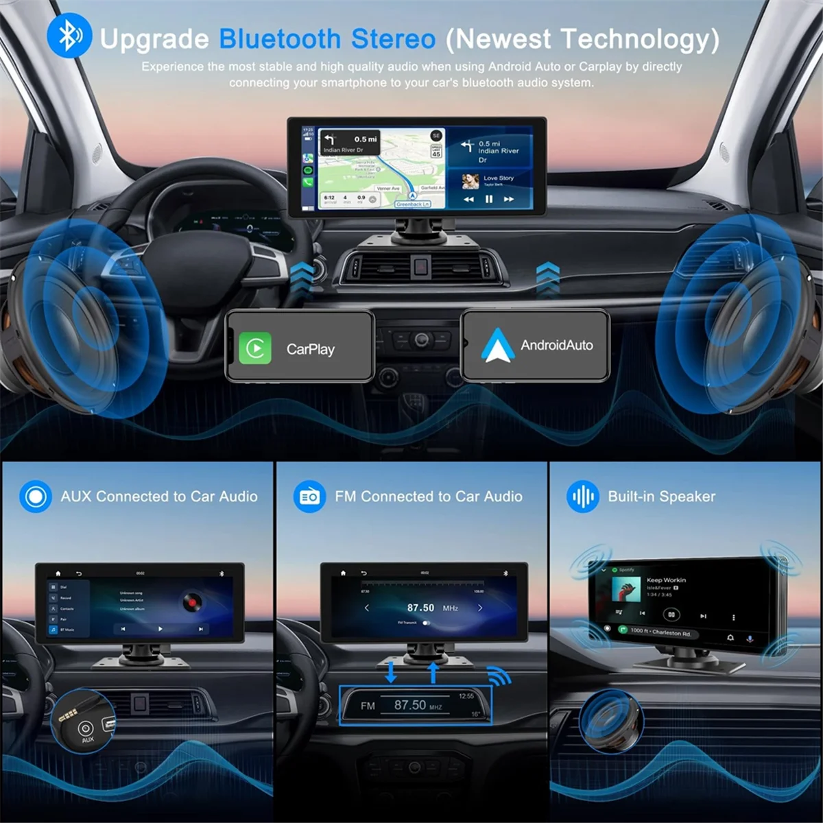 

Portable Wireless Carplay Car Stereo with Dash Cam - 10.26In Super Hot up Camera, Bluetooth