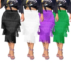 Elegant Tassel Fringe Bodycon Pencil Skirts Womens High Waist Stretchy Sheath Midi Summer Ladies Jupe Party Rock 2022