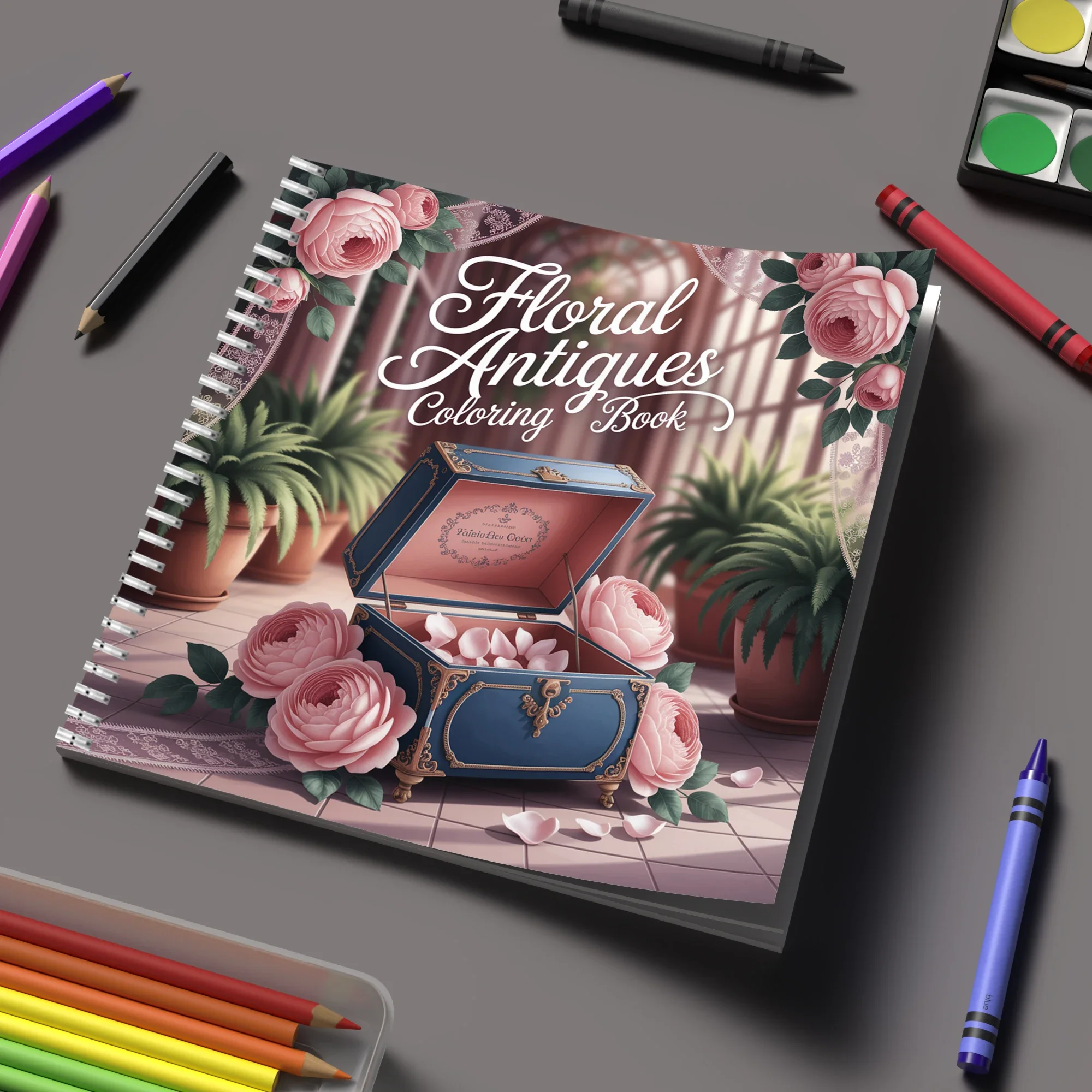 Coloring Book Floral Antiques for Adult Colouring Book, Birthday Day Gift, Back to School Supplies, Adults Cute Drawing Book