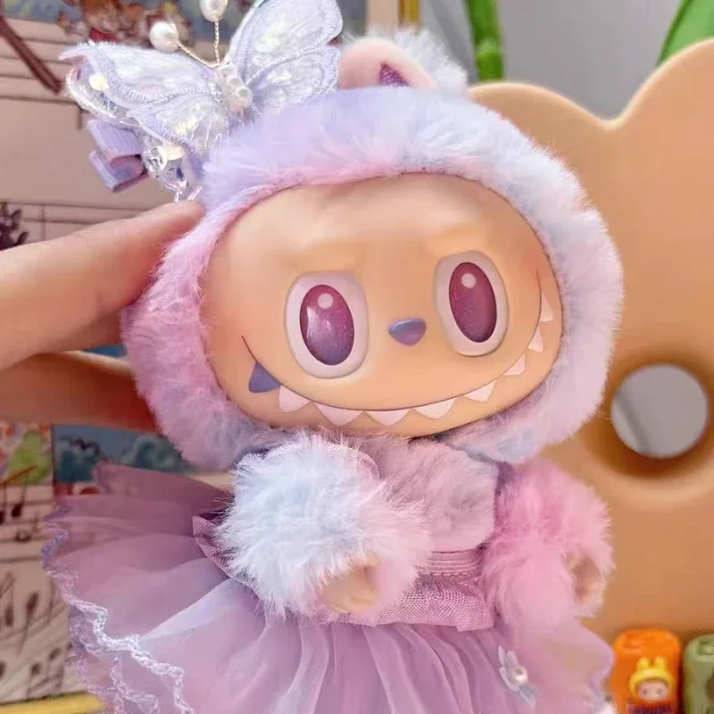 Für Labubu Puppe Kleid Lila Schmetterling Fee Rock Strickjacke 17 cm Plüsch Puppe Kleid Ersatz Für Labubu v1/v2/v3 Idol Puppe