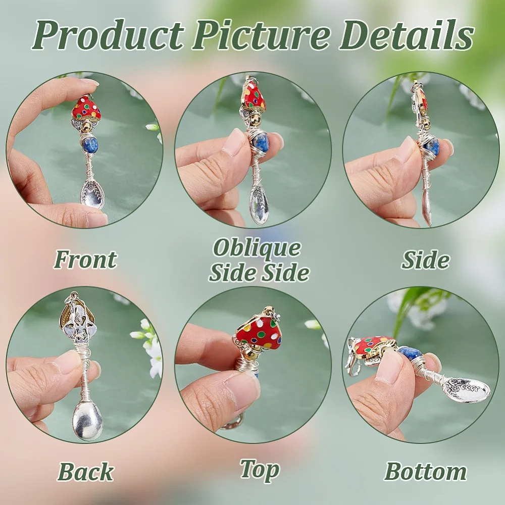 

1set Alloy Pendand Decorations with Alloy Lobster Claw Clasps Mushroom Spoon Mixed color 77mm 3pcs/set
