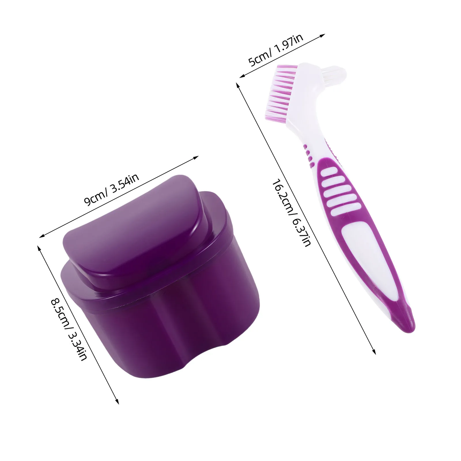 مجموعة واحدة من أدوات أسنان الأسنان مع فرشاة أسنان كاذبة لتنظيف الأسنان المزيفة أداة العناية بالفم بحجم السفر باللون الأرجواني