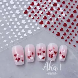 3D White/Red Love Heart Valentine's Day Nail Art Stickers Self-Adhesive Kawaii Peach Heart Decal DIY Cut Heart Manicure Slider