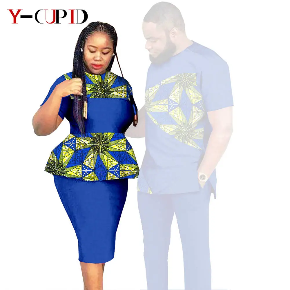 African Clothes for Couples Dashiki Women Patchwork Print Dresses Matching Men Outfit Top and Pants Sets Love Party Wear S20C010