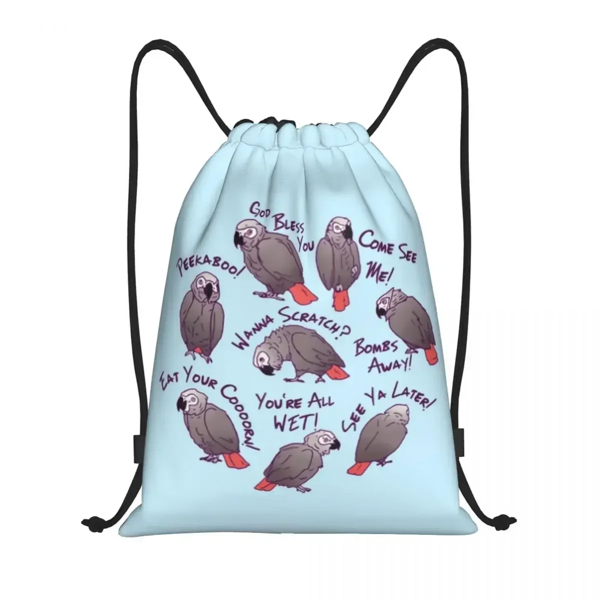 Custom Funny African Grey Parrot Drawstring Bag Women Men Lightweight Talking Bird Sports Gym Storage Backpack