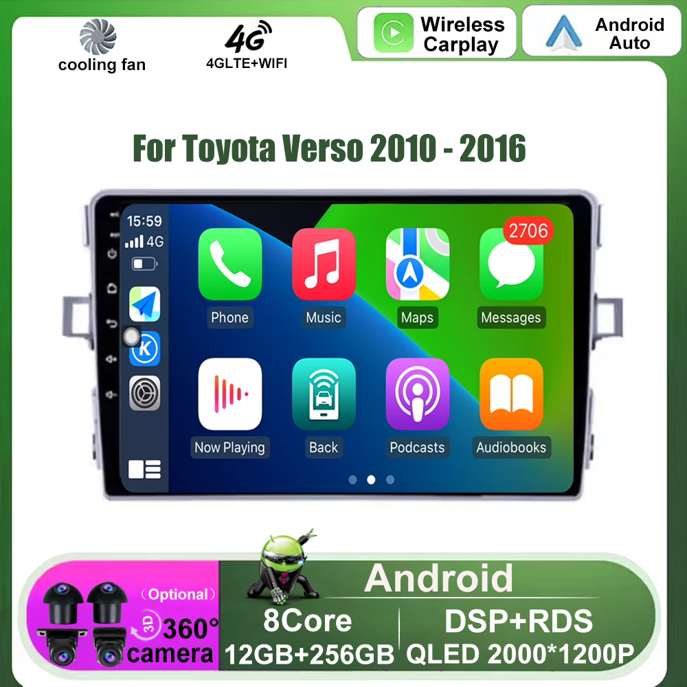 

For Toyota Verso 2010 2011 2012 2013 2014 2015 2016 Android OS Car radio Navigation Multimedia Player Carplay Auto Stereo video