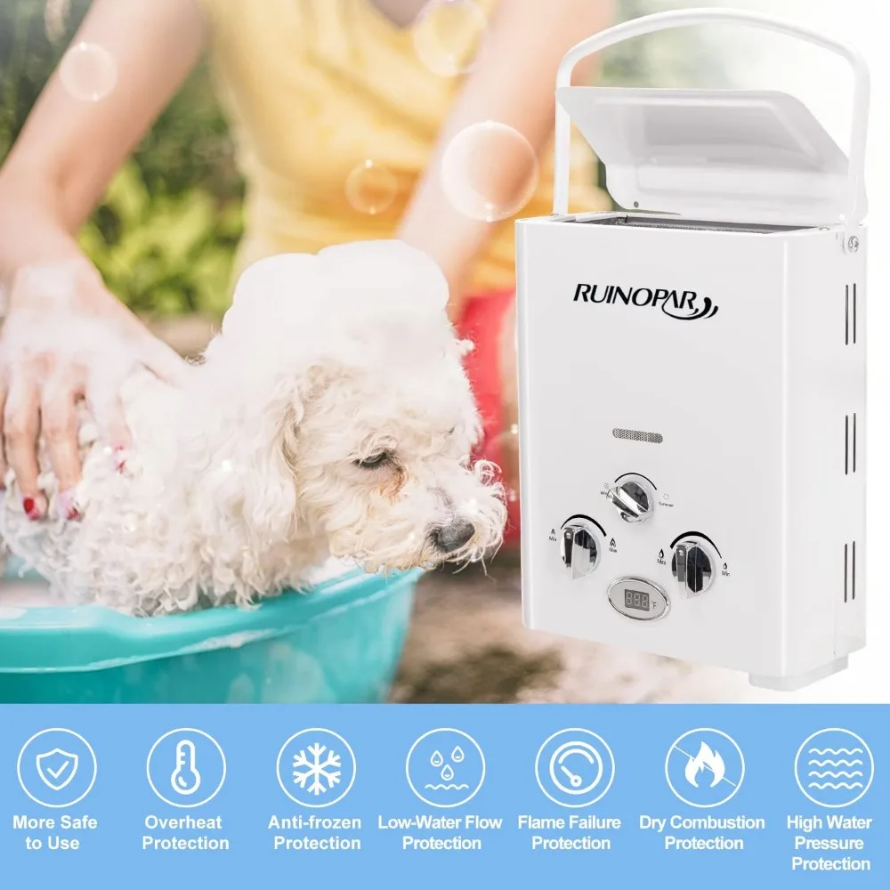 Aquecedor de água portátil propano sem tanque-6l 1.58gpm rv sob demanda gás quente ao ar livre display digital aquecedor de água para acampamento, barco