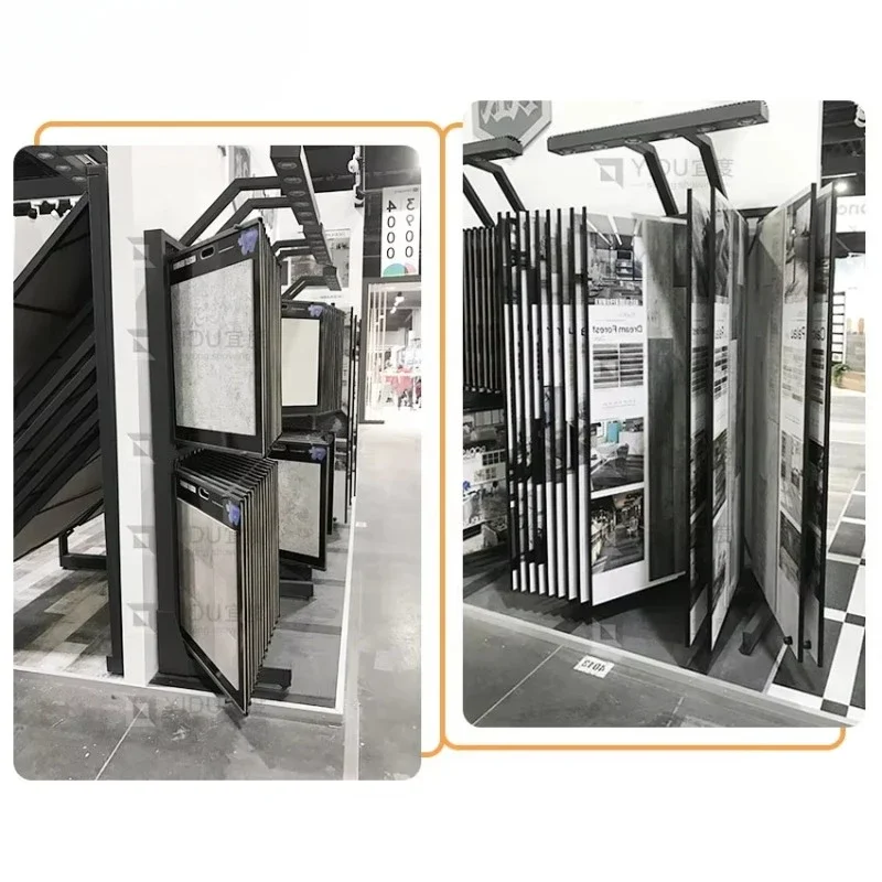 

hot sales Factory Metal Wood Quartz Ceramic Tile Showroom Stone Sample Stand Wooden Page Turning Floor Marble Display Rack