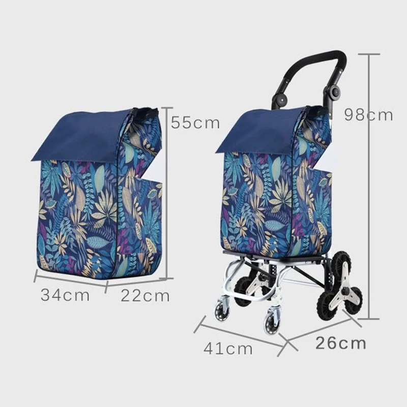 Folding Shopping Bag Cart Grocery Trolley Stainless Steel Rubber Wheels Climbing Stairs Aluminum Alloy Portable Storage Cart