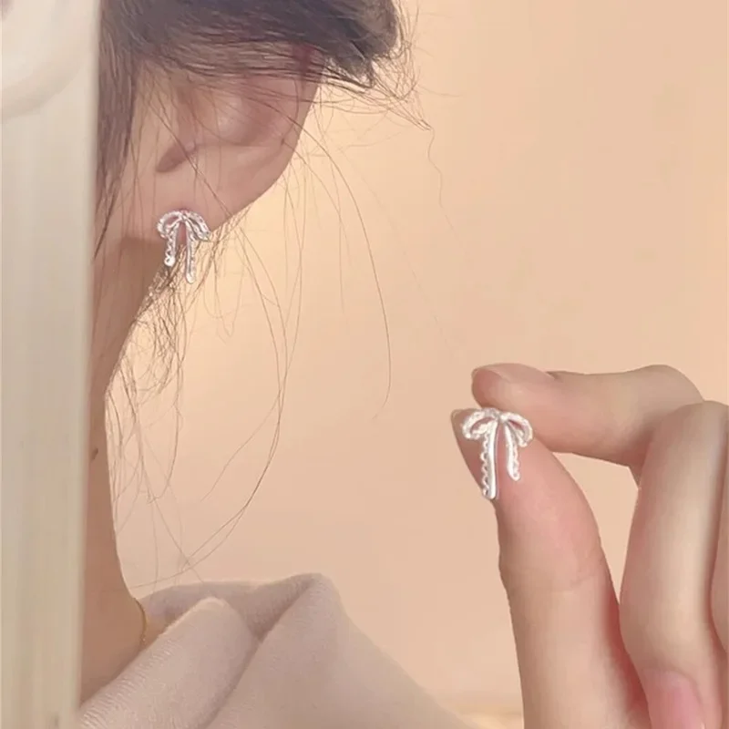 

PONYKISS 925 Sterling Silver Ballet Style Mini Bowknot Stud Earrings for Women Cute Fine Jewelry Piercing Screw Bead Accessories
