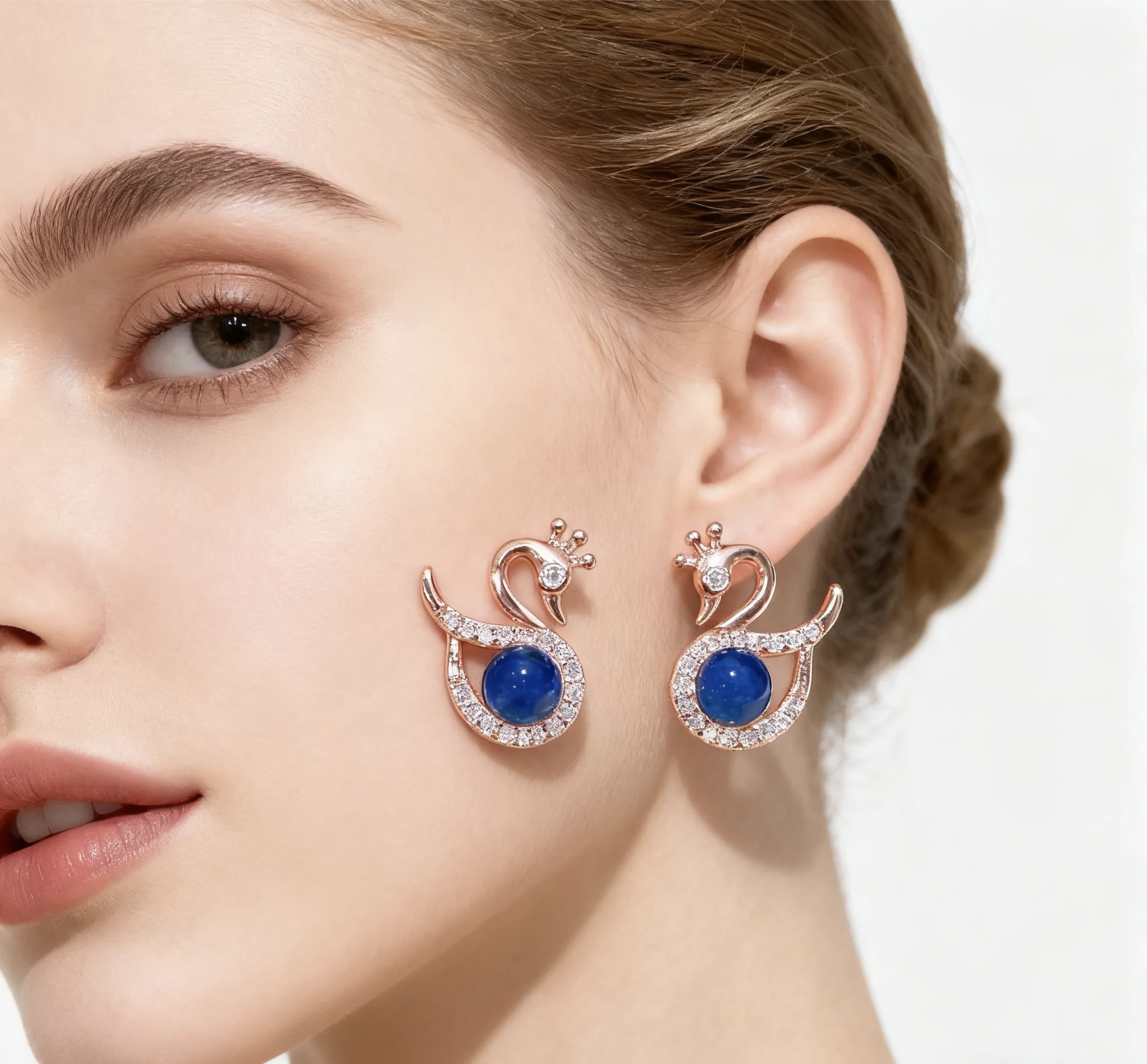 أقراط بجعة رومانسية من الفضة الإسترليني عيار 925 مع كهرمان أزرق 4 ملم هدية لعيد الحب مجوهرات حب للنساء