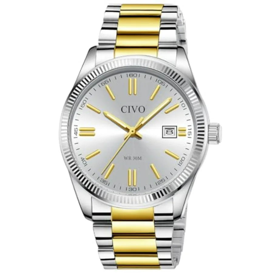 Analog Mens Watches Silver: Wrist Watches with Date Easy to Read - Dress Stainless Steel Watch for Men Gifts for Husband Father