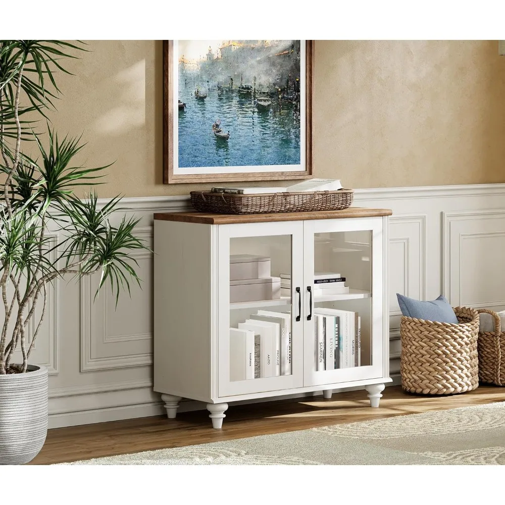 

Wood Console Table Storage Cabinet for Living Room, Kitchen Sideboard Buffet Cabinet With Glass Door for Dining Room
