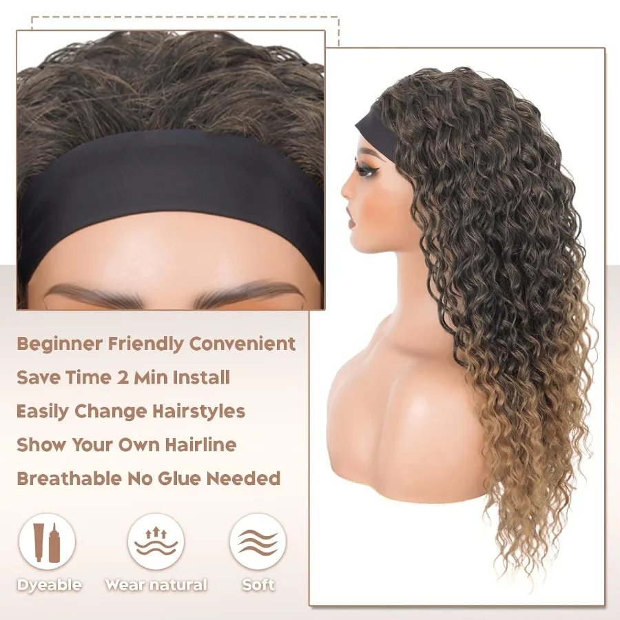 20 بوصة موجة عميقة غلويليس مجعد عقال شعر مستعار للنساء مع 180 كثافة الشعر الاصطناعية نصف شعر مستعار مع نسيج الإنسان أومبير B