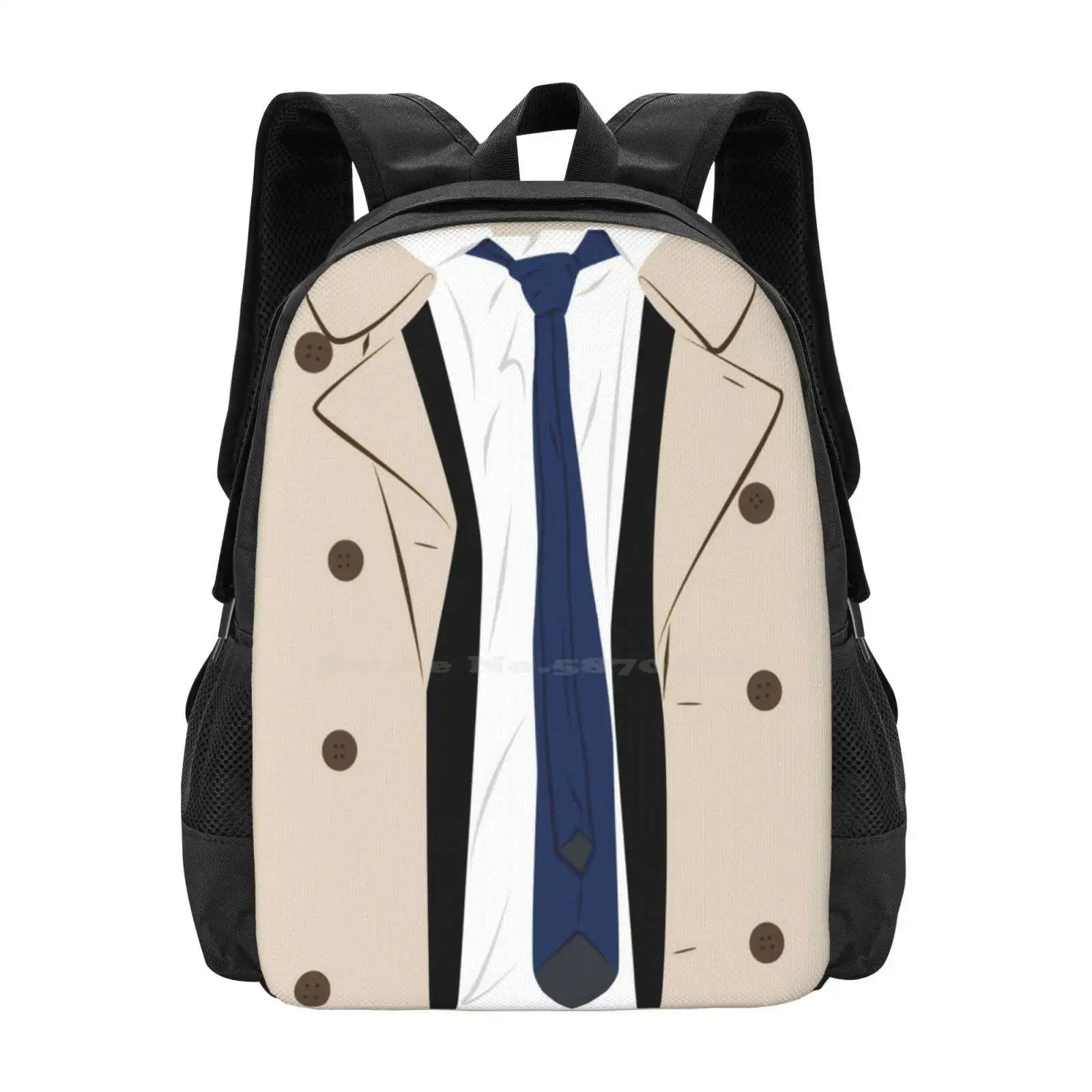 Cas-Tee-El Hot Sale Schoolbag Backpack Fashion Bags Castiel Cw Supernatural Trench Coat Angel