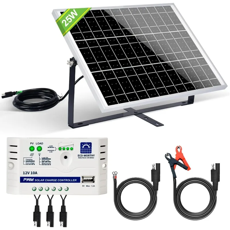 

home. 25 Watts 12V Off Grid Solar Battery Charger Kit: Waterproof Solar Panel + Adjustable Mount Bracket + SAE Connect
