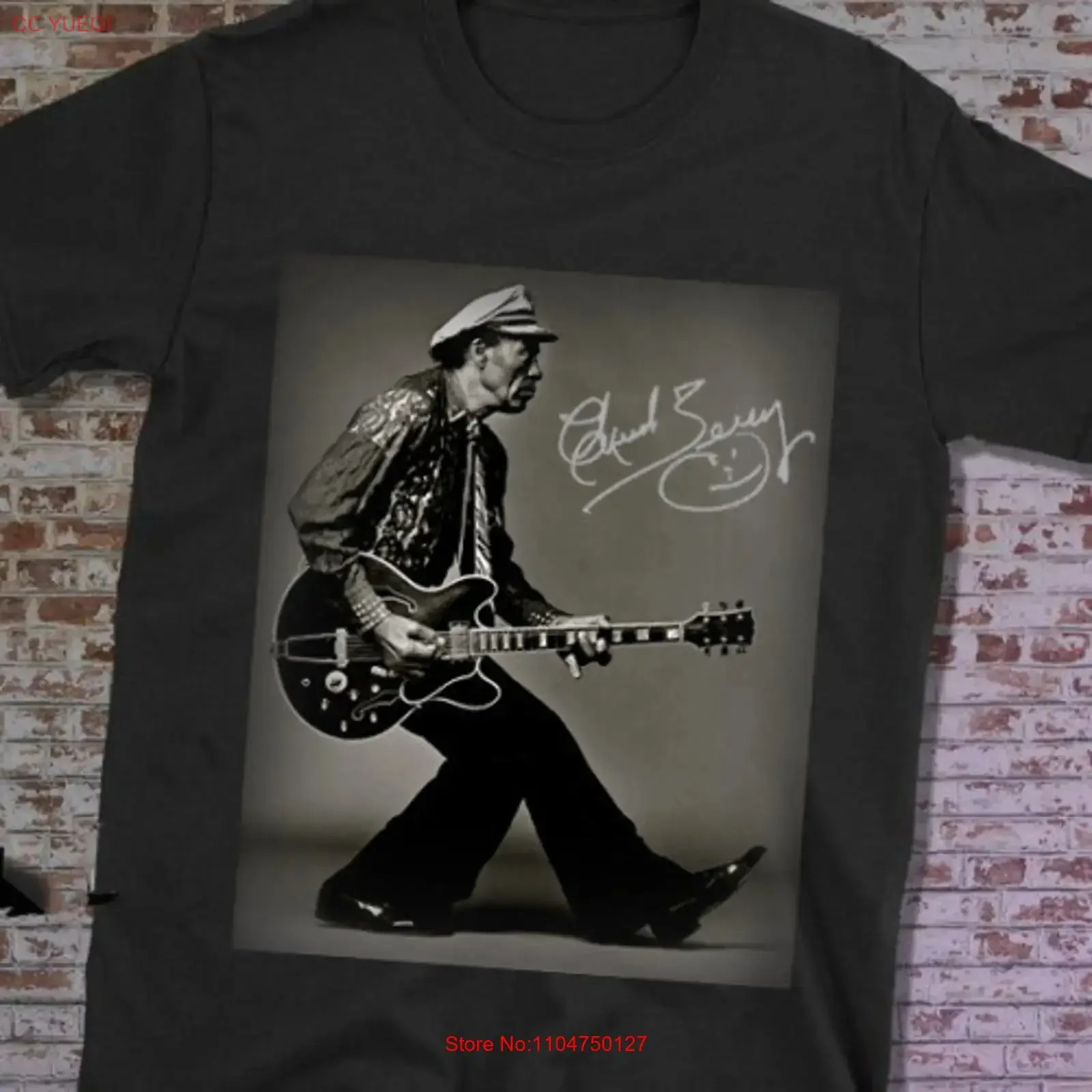 Chuck Berry signature T shirt  Full Size vintage Washed Stretched Stylish Versatile Unisex streetwear homme Comfortable Soft