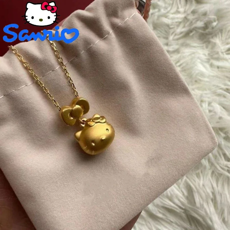 

Fashion Hello Kitty Bow Necklace Anime Cartoon Kawaii Pendant Yellow Gold Simple Advanced Collarbone Chain Gift for Girlfriend