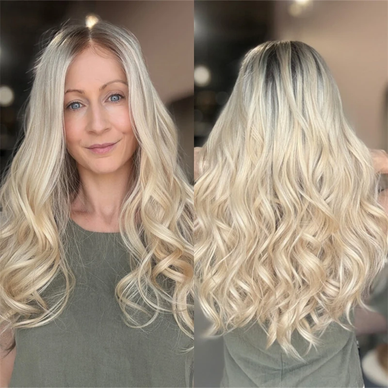 

Верхний синтетический парик фронта шнурка Ombre Blonde HD Парик фронта шнурка с темными корнями Парик высокой плотности для женщин Ежедневная вечеринка Cisplay Use