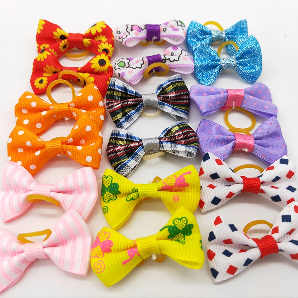 10/20/30pcs Colorful Small Dog Bows Puppy Hair Bows Decorate Small Dog Hair Rubber Bands Pet  Supplier Dog Accessories