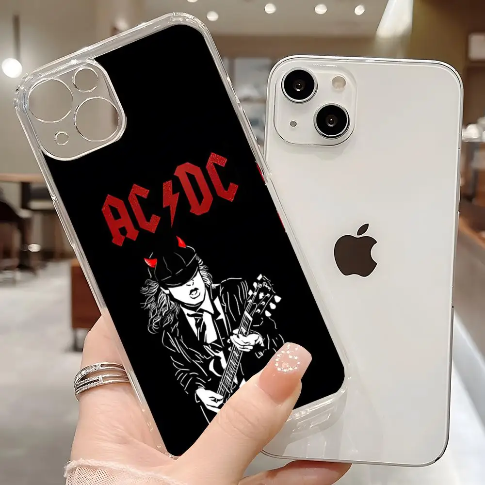 AC DC Band Phone Case For Iphone 15 11 16 Pro Max 12 Mini 13 14 Xr Xs 6 6s 8 7 Plus Luxury Transparent Soft Cover